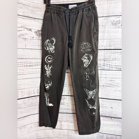 Welcome pants Womens size Small casual satanic design Denim Pullover Drawstring - Picture 1 of 16
